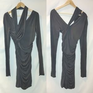 All Saints Rianne Dress Gray Ruched Long Sleeve Italian Jersey Knit Bandage US 8